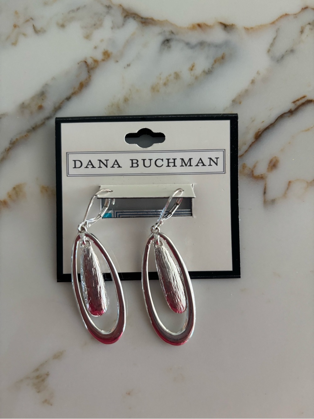 Dana Buchman Silver Double Oval Drop Earrings with Textured Center